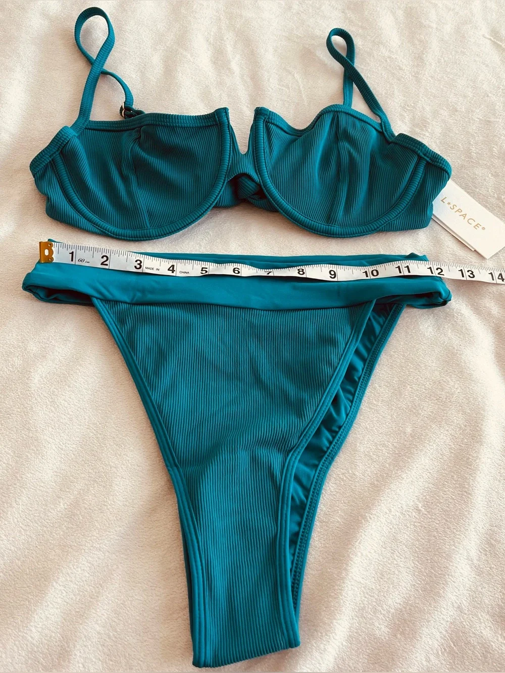 L*Space Bikini Set Hunter Top & Lola Bitsy Bottom Blue Small/Medium Resortwear